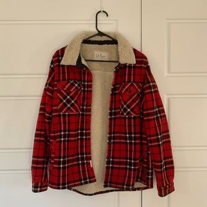 red plaid fluffy flannel